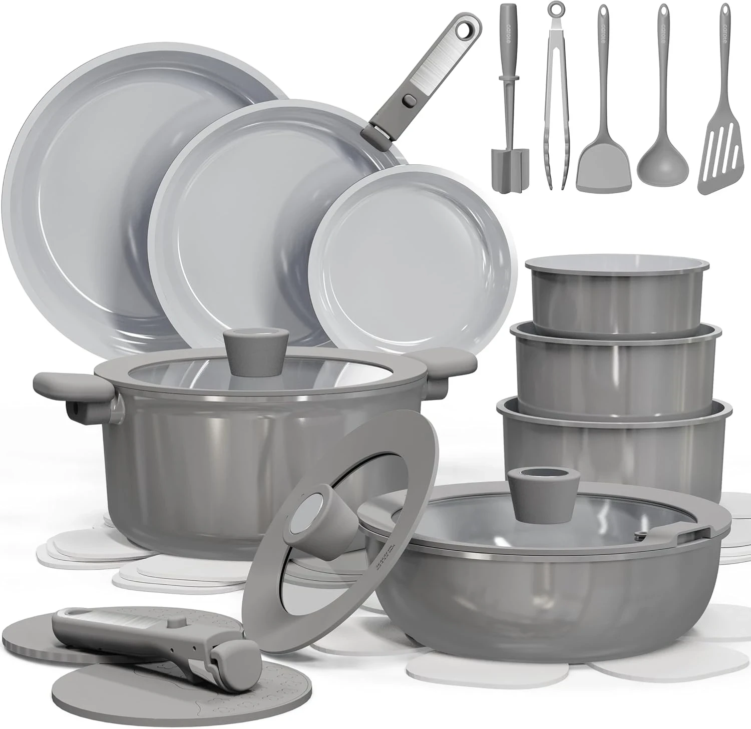 Carote gray granite nonstick cookware set with detachable handles